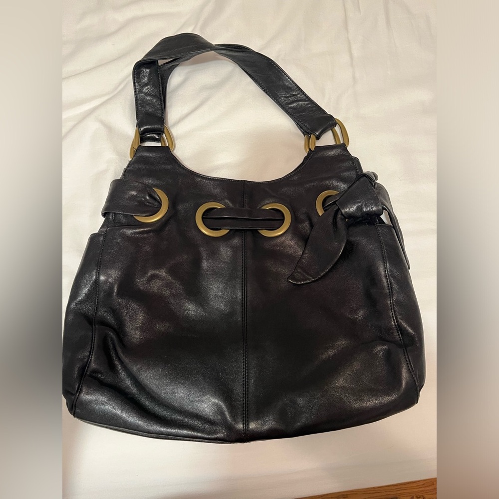 Black and gold Kooba leather bag